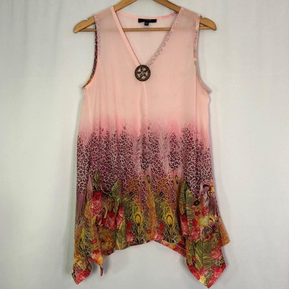KAKTUS Sleeveless Floral Bohemian Chiffon Tunic Size M